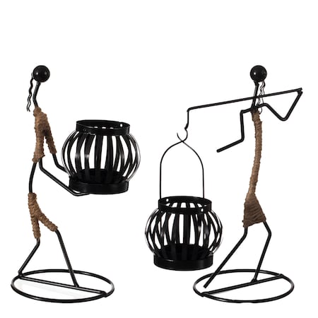 Fabulaxe Wire Figure Candle Holder Modern Tea Light Lantern Tabletop Centerpiece Candle Stand, 2PK QI004343.AB